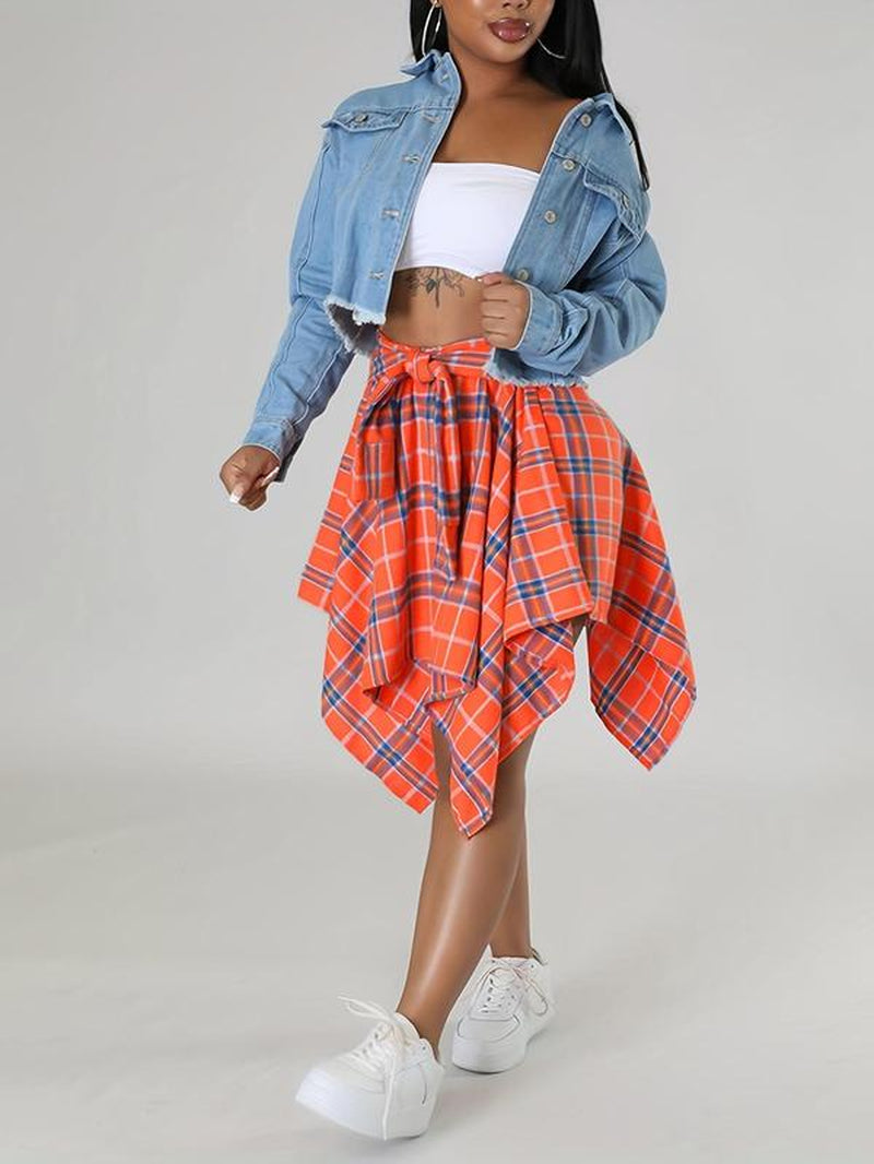 Asymmetrical Hem Skirt, Plaid Print Casual Knee Length Skirt for Fall & Winter, Women'S Bottoms for Daily Wear