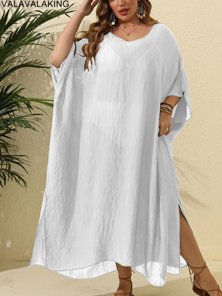 Plus Size Beach Cover-Up Dress | Short Sleeve Solid Tunic for Curvy Women (2025 Collection)