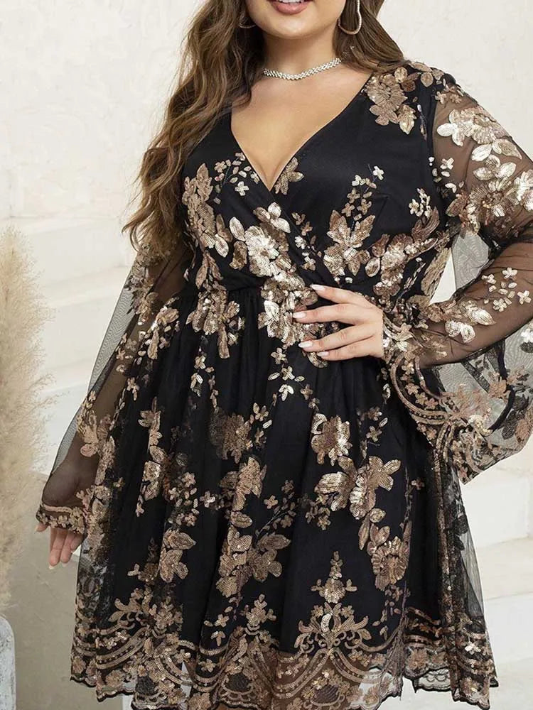 Mesh Sleeve Evening Dress for Date Nights & Events