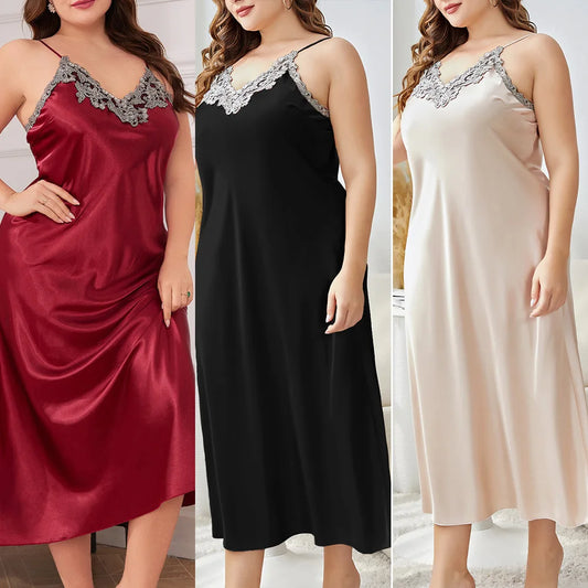 Long Nightgown Oversize 3Xl 4Xl 5Xl  Satin Home Nightwear