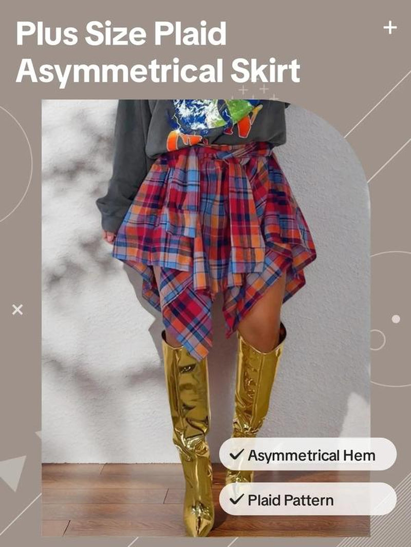 Asymmetrical Hem Skirt, Plaid Print Casual Knee Length Skirt for Fall & Winter, Women'S Bottoms for Daily Wear