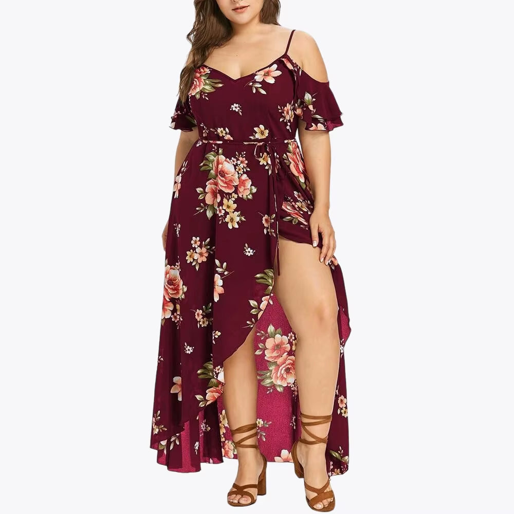 Plus-Size Summer Floral Print Casual Dress – Loose Fit Sling Style for Women