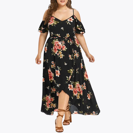 Plus-Size Summer Floral Print Casual Dress – Loose Fit Sling Style for Women