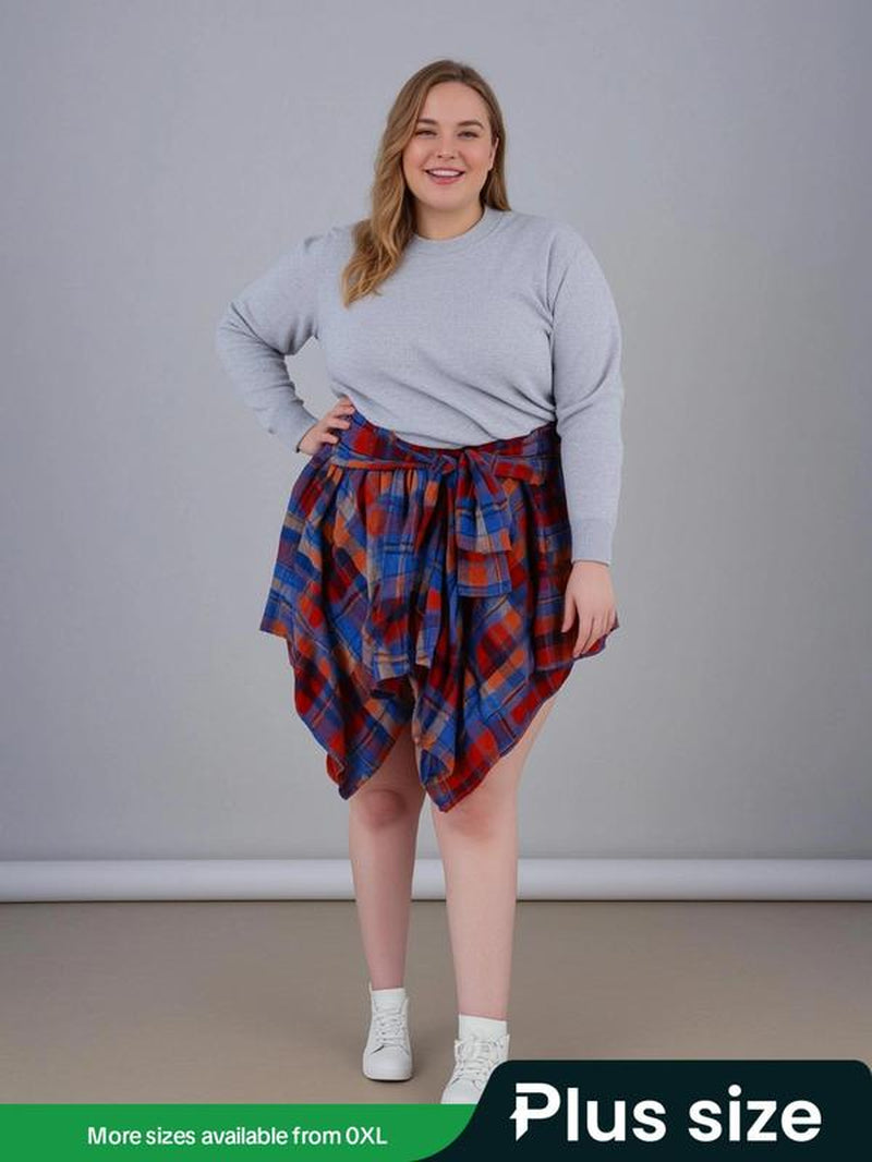 Asymmetrical Hem Skirt, Plaid Print  Casual Knee Length Skirt for Fall & Winter, Women'S Bottoms for Daily Wear