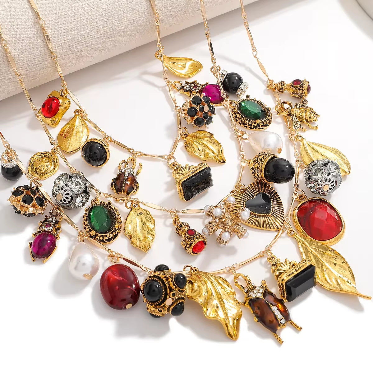Multi Layer  Retro Insect Leaf Pendant Necklace