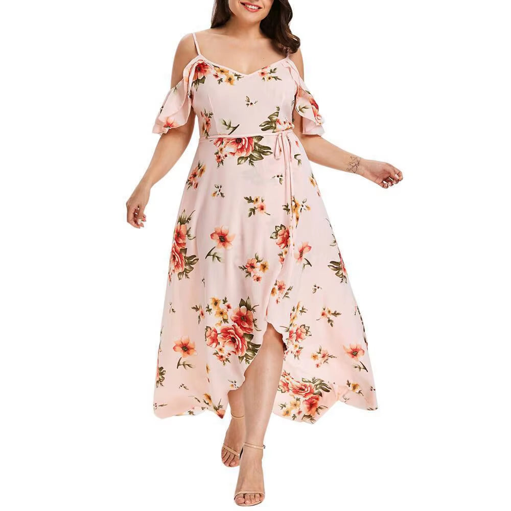 Plus-Size Summer Floral Print Casual Dress – Loose Fit Sling Style for Women