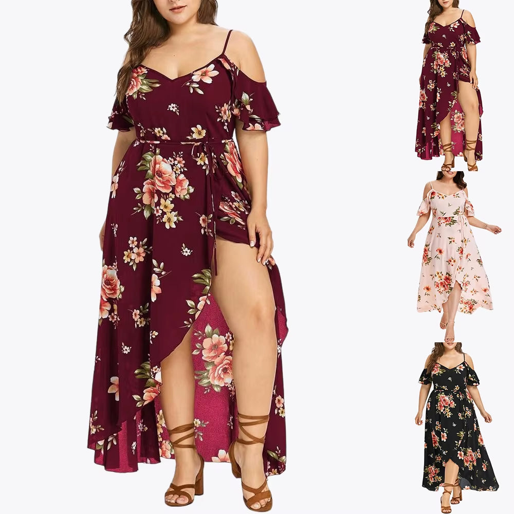 Plus-Size Summer Floral Print Casual Dress – Loose Fit Sling Style for Women