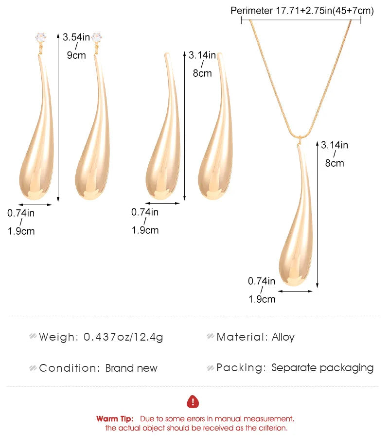 Punk Style Large Water Droplet Pendant Necklace & Earrings for Women