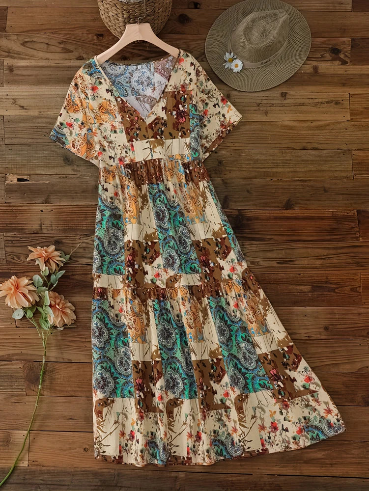 Plus Size Women'S Summer Maxi Dress  High Waist Long Fluttering Dresses
