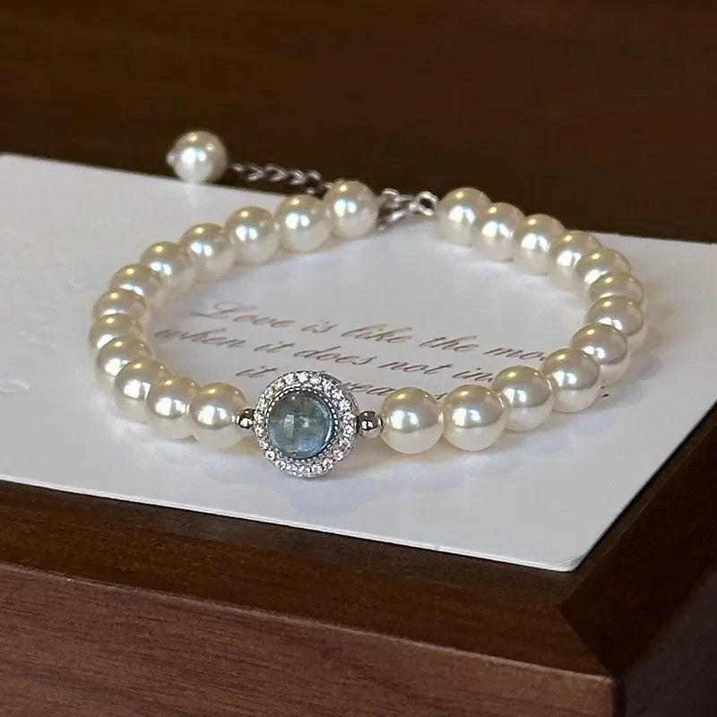 Silver Blue Pearl Bracelet - Luxury Charm Bracelets 