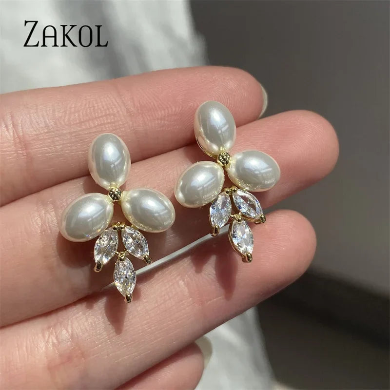Marquise Zirconia CZ Stone  Earrings for Women Delicate Irregular Pearls Bridal Wedding Jewelry Birthday Gift