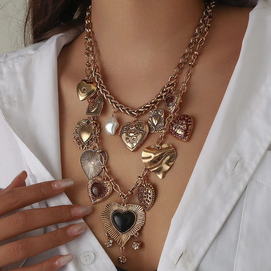  Women Vintage Double Layered Choker Chain Necklaces Party Jewelry Gifts