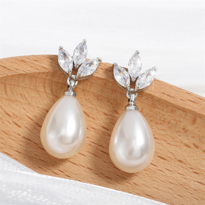 Marquise Zirconia CZ Stone  Earrings for Women Delicate Irregular Pearls Bridal Wedding Jewelry Birthday Gift