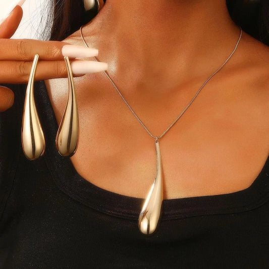 Punk Style Large Water Droplet Pendant Necklace & Earrings for Women