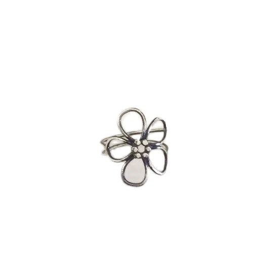 1 Pc Vintage Hollow Flower Antique Silver Color Ring Size 6-10 
