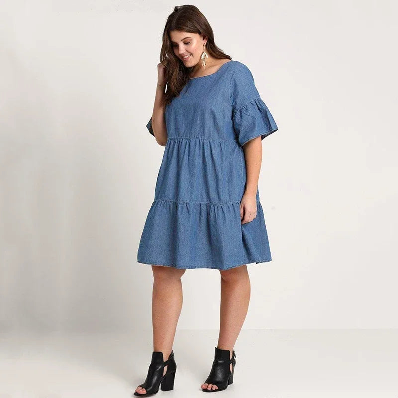 Plus Size Summer Dress  Neck Loose Knee Length Smock Dress