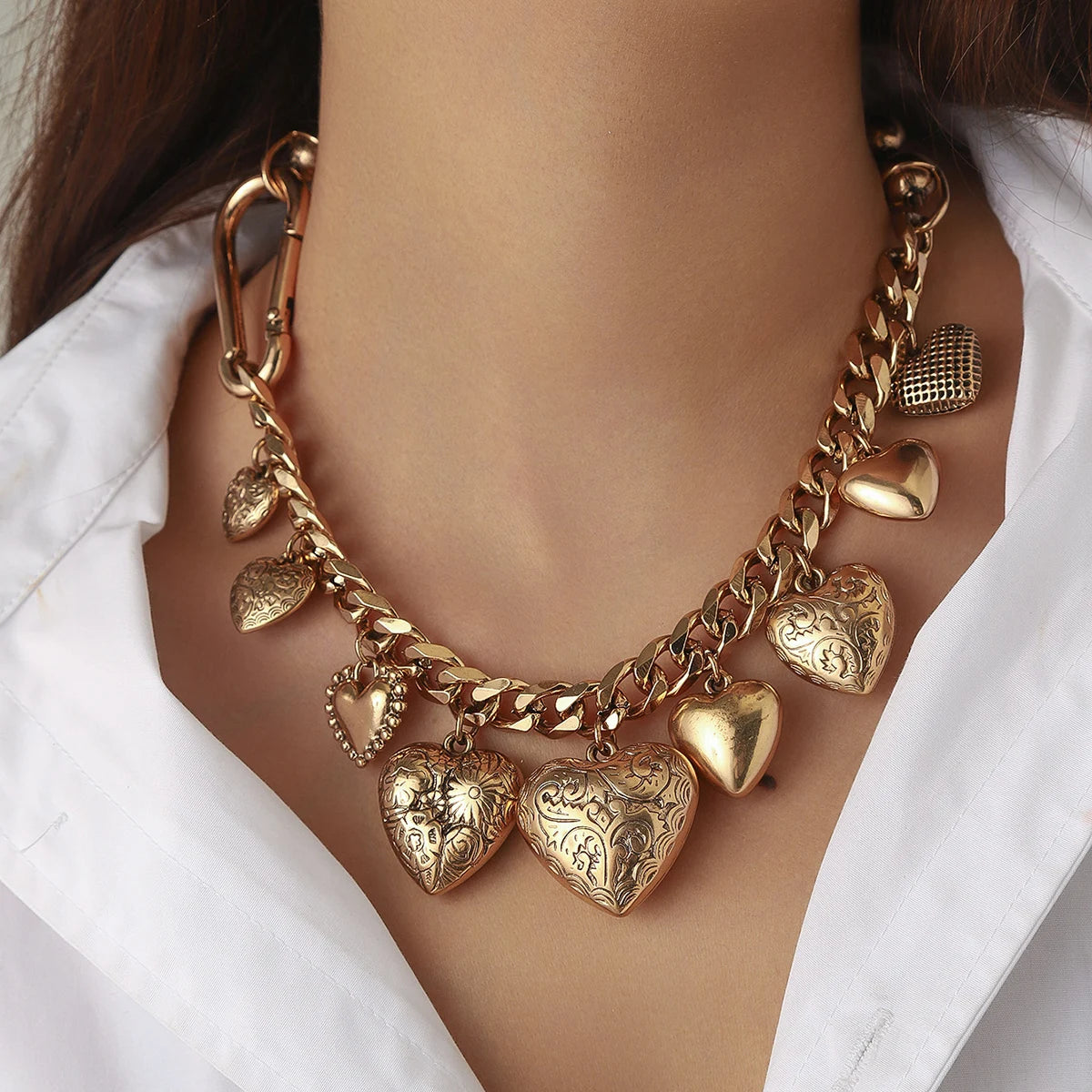  Retro Gold Color Cuban Chains Chokers for Women