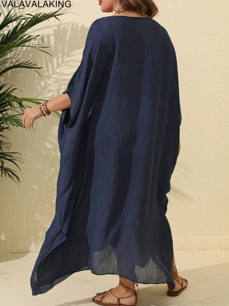 Plus Size Beach Cover-Up Dress | Short Sleeve Solid Tunic for Curvy Women (2025 Collection)