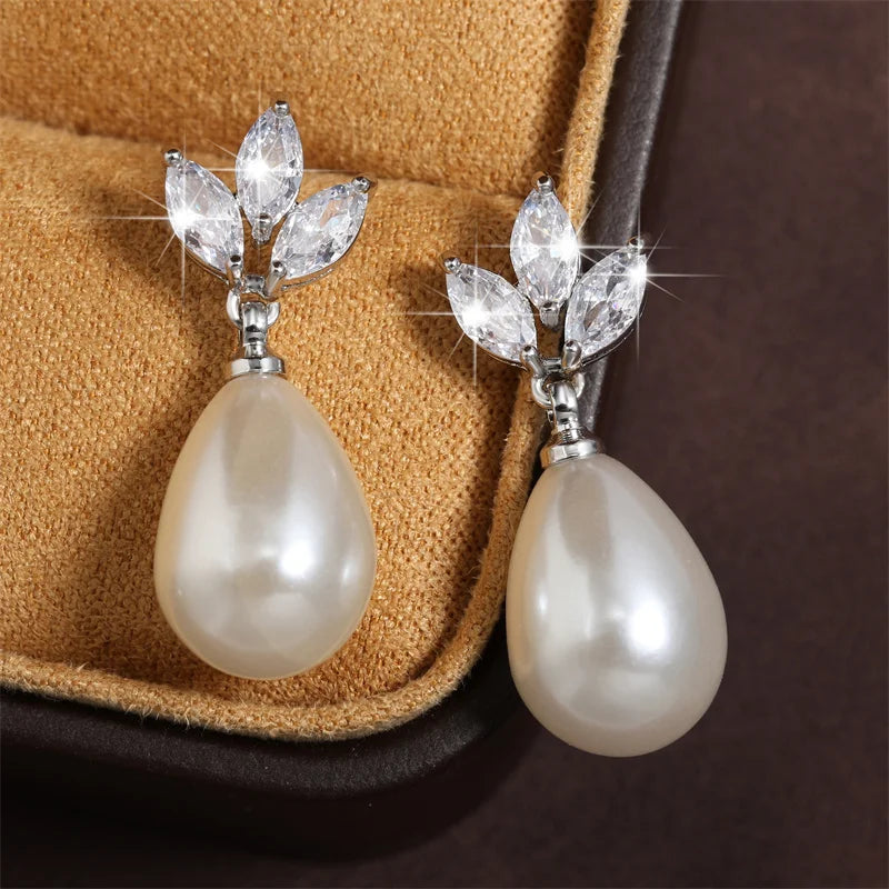 Marquise Zirconia CZ Stone  Earrings for Women Delicate Irregular Pearls Bridal Wedding Jewelry Birthday Gift