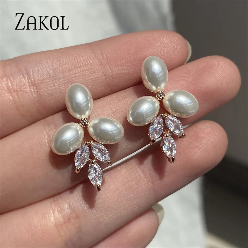 Marquise Zirconia CZ Stone  Earrings for Women Delicate Irregular Pearls Bridal Wedding Jewelry Birthday Gift