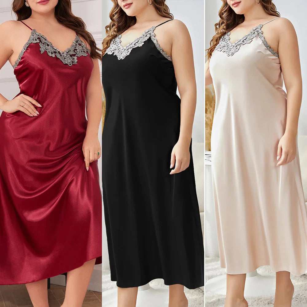 Long Nightgown Oversize 3Xl 4Xl 5Xl  Satin Home Nightwear