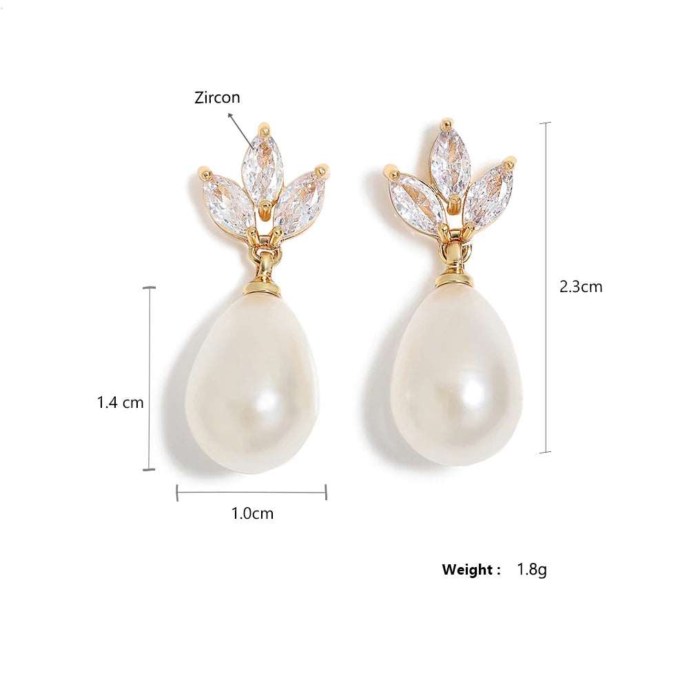 Marquise Zirconia CZ Stone  Earrings for Women Delicate Irregular Pearls Bridal Wedding Jewelry Birthday Gift