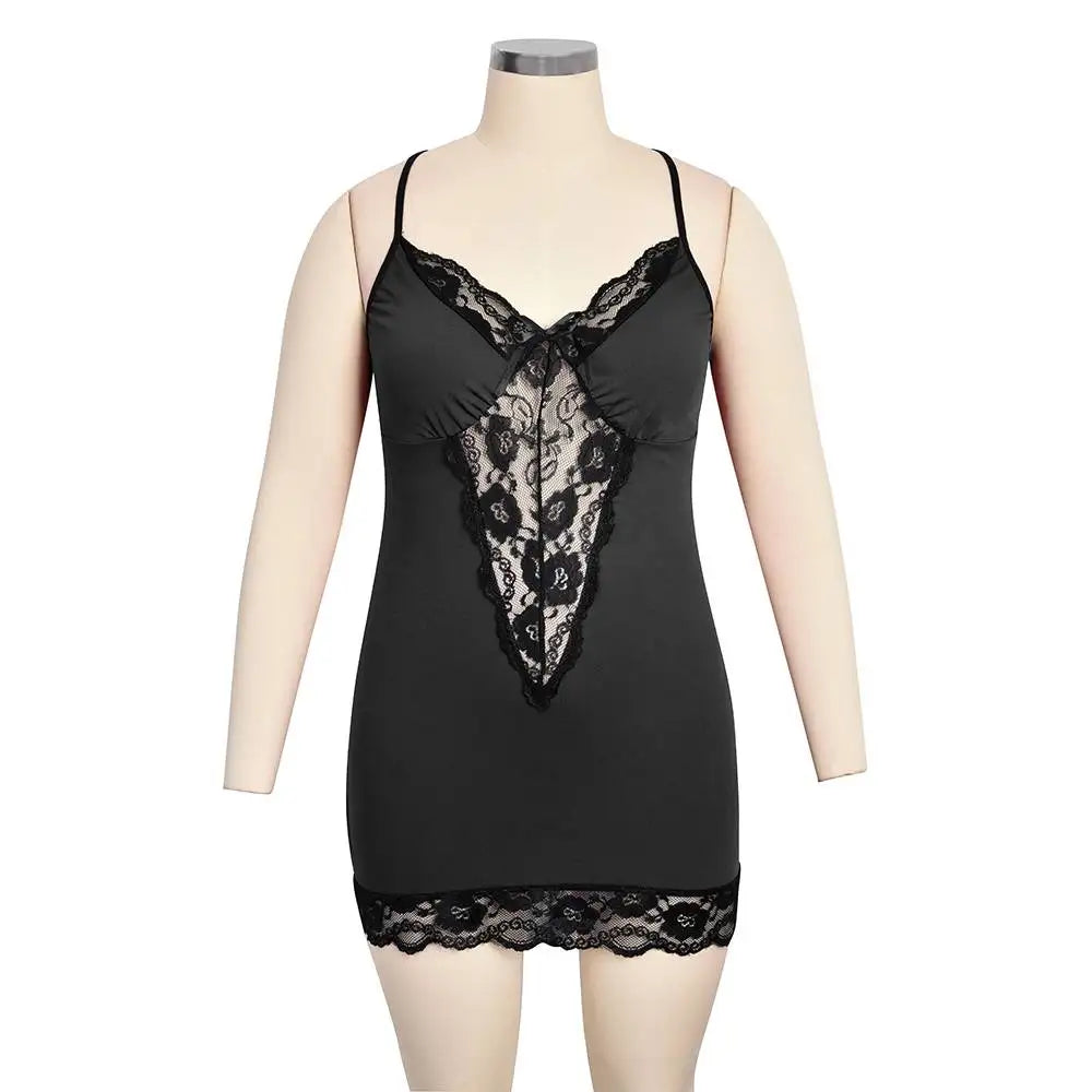 Plus Size Lace Camisole Sleep Dress | Sexy Clubwear-Inspired Mini Pajamas