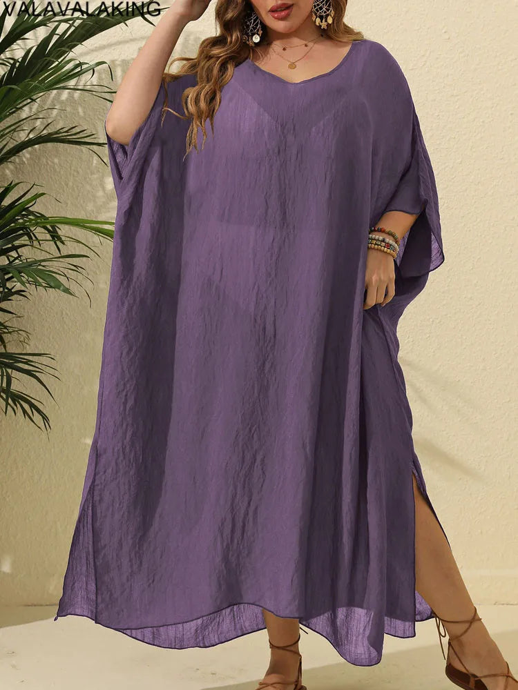 Plus Size Beach Cover-Up Dress | Short Sleeve Solid Tunic for Curvy Women (2025 Collection)