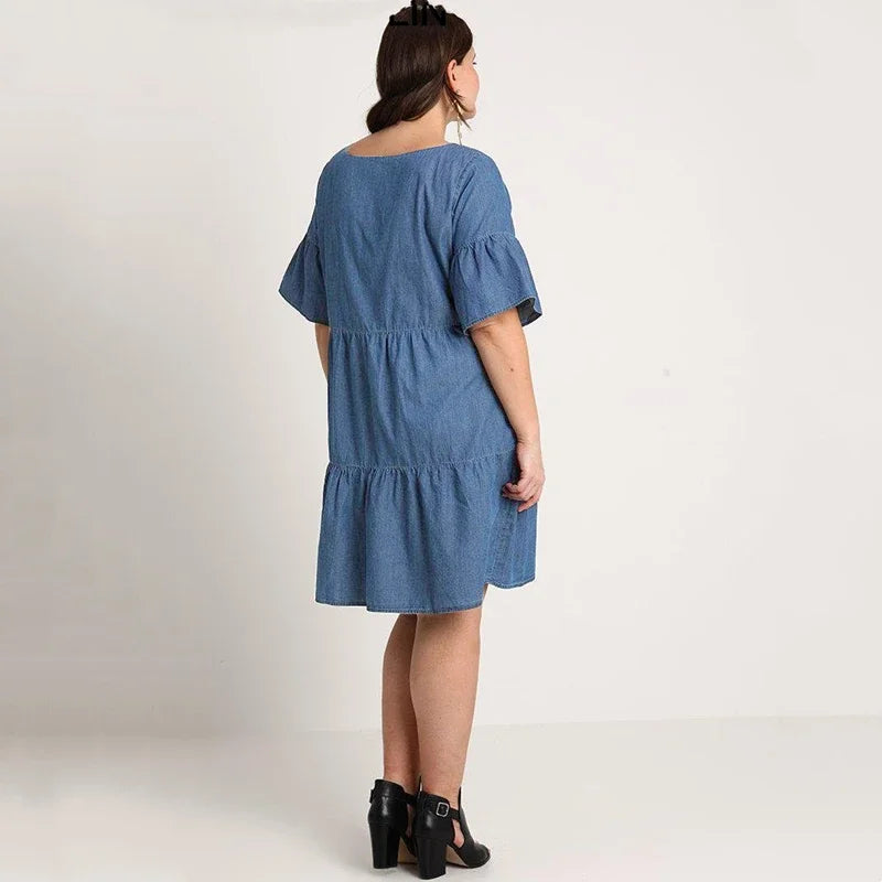 Plus Size Summer Dress  Neck Loose Knee Length Smock Dress