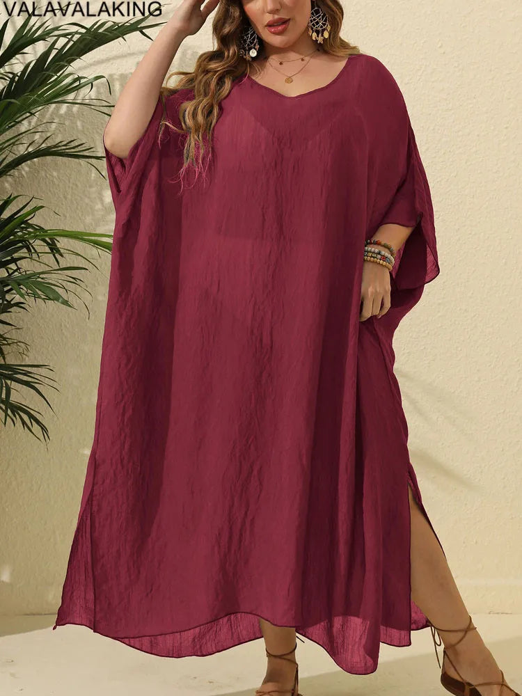 Plus Size Beach Cover-Up Dress | Short Sleeve Solid Tunic for Curvy Women (2025 Collection)