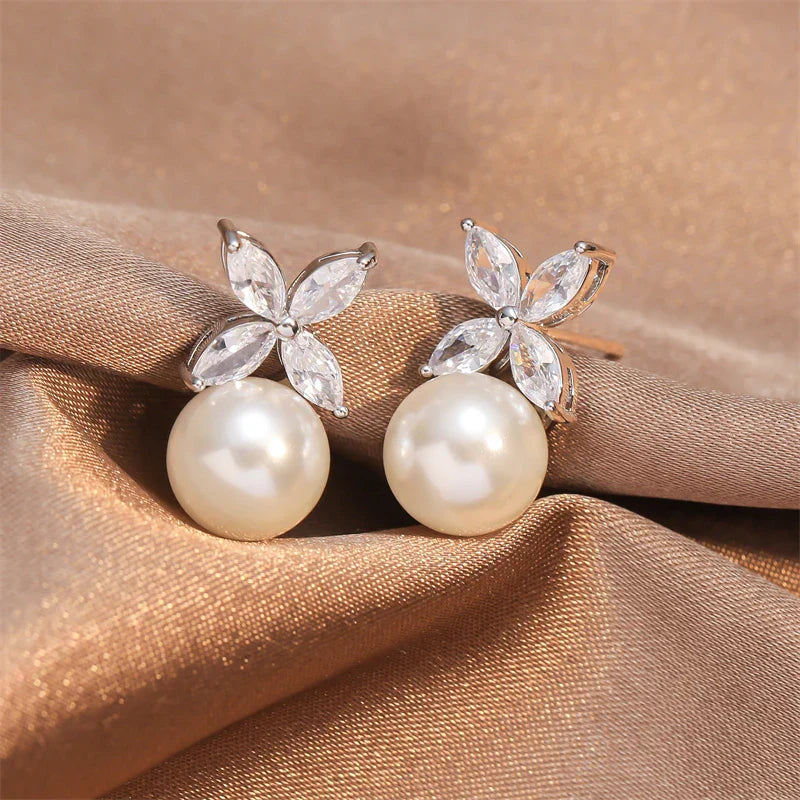 Marquise Zirconia CZ Stone  Earrings for Women Delicate Irregular Pearls Bridal Wedding Jewelry Birthday Gift