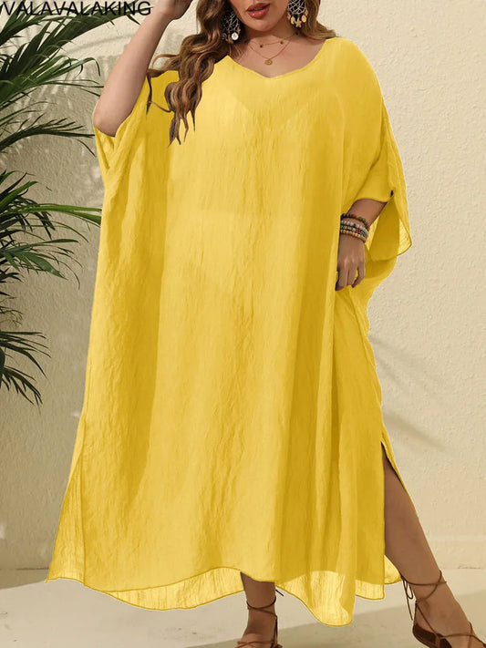 Plus Size Beach Cover-Up Dress | Short Sleeve Solid Tunic for Curvy Women (2025 Collection)