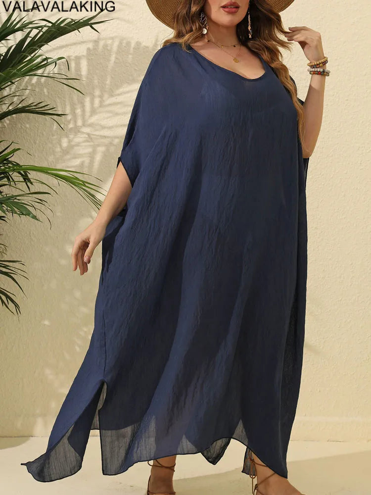 Plus Size Beach Cover-Up Dress | Short Sleeve Solid Tunic for Curvy Women (2025 Collection)
