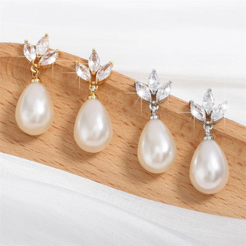 Marquise Zirconia CZ Stone  Earrings for Women Delicate Irregular Pearls Bridal Wedding Jewelry Birthday Gift
