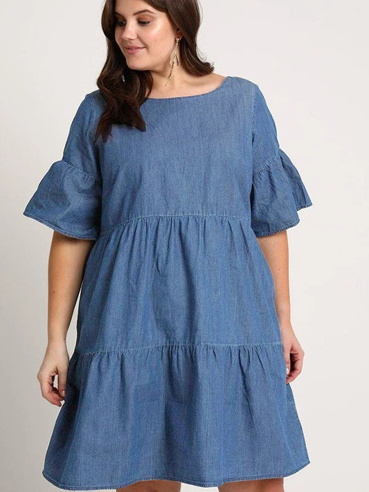 Plus Size Summer Dress  Neck Loose Knee Length Smock Dress