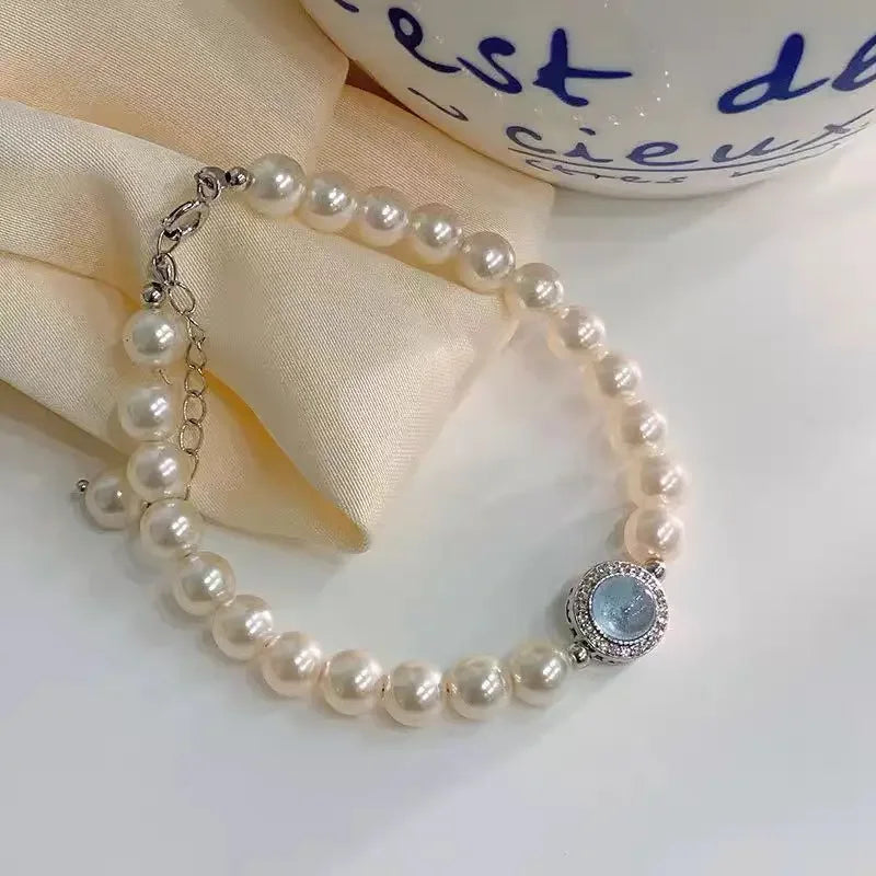Silver Blue Pearl Bracelet - Luxury Charm Bracelets 