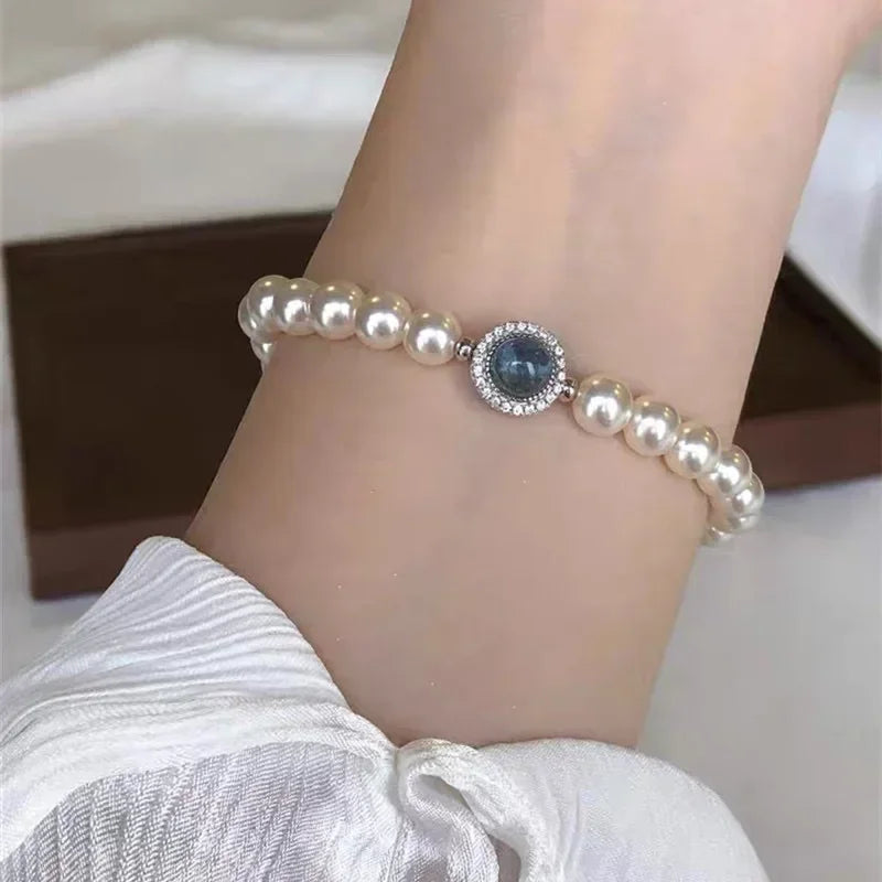 Silver Blue Pearl Bracelet - Luxury Charm Bracelets 