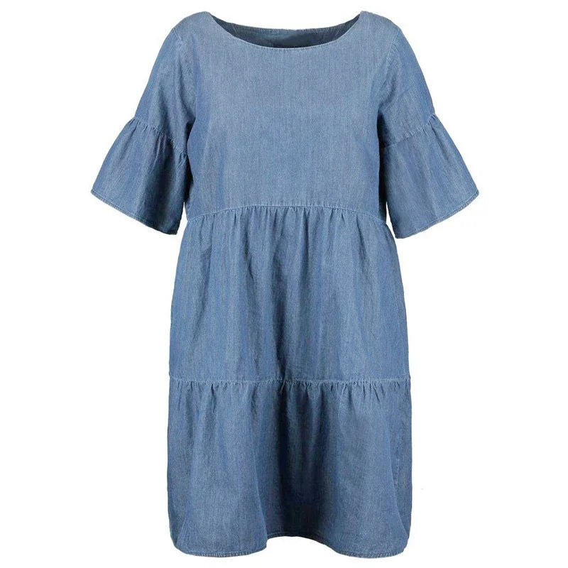 Plus Size Summer Dress  Neck Loose Knee Length Smock Dress