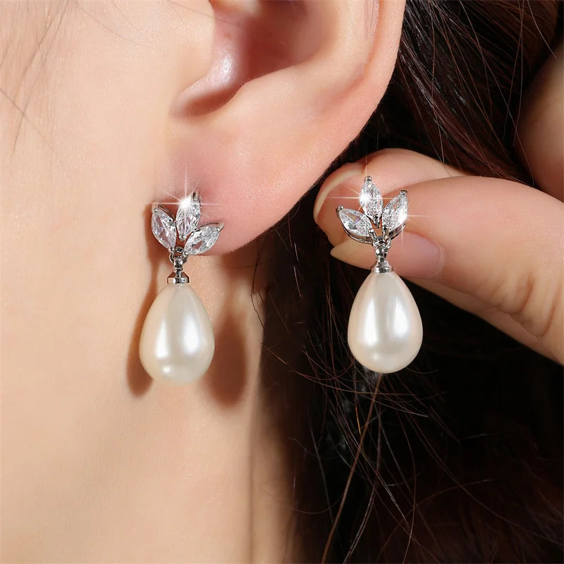 Marquise Zirconia CZ Stone  Earrings for Women Delicate Irregular Pearls Bridal Wedding Jewelry Birthday Gift