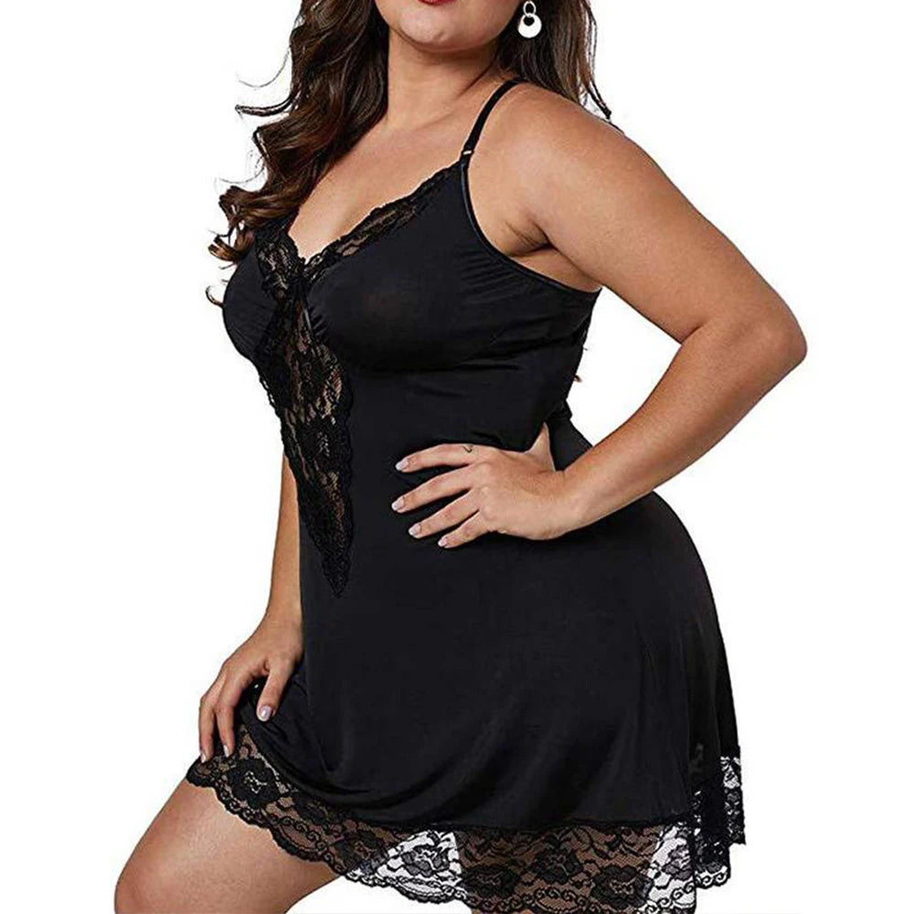 Plus Size Lace Camisole Sleep Dress | Sexy Clubwear-Inspired Mini Pajamas