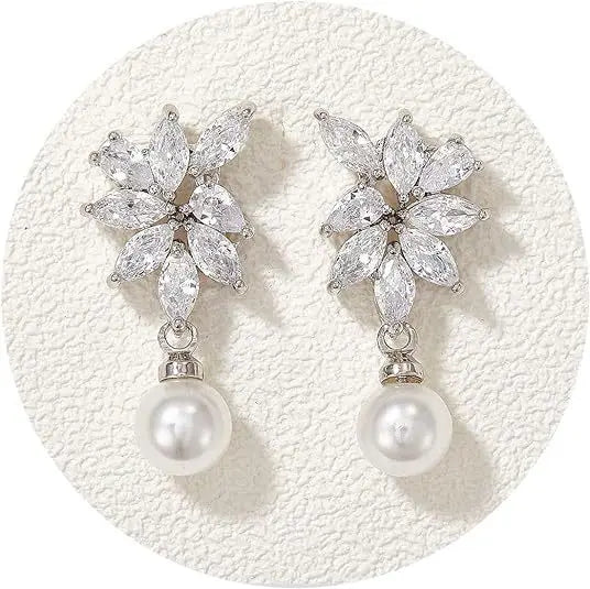 Marquise Zirconia CZ Stone  Earrings for Women Delicate Irregular Pearls Bridal Wedding Jewelry Birthday Gift