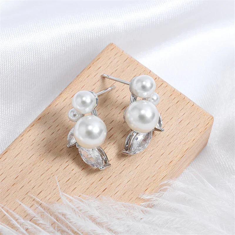 Marquise Zirconia CZ Stone  Earrings for Women Delicate Irregular Pearls Bridal Wedding Jewelry Birthday Gift
