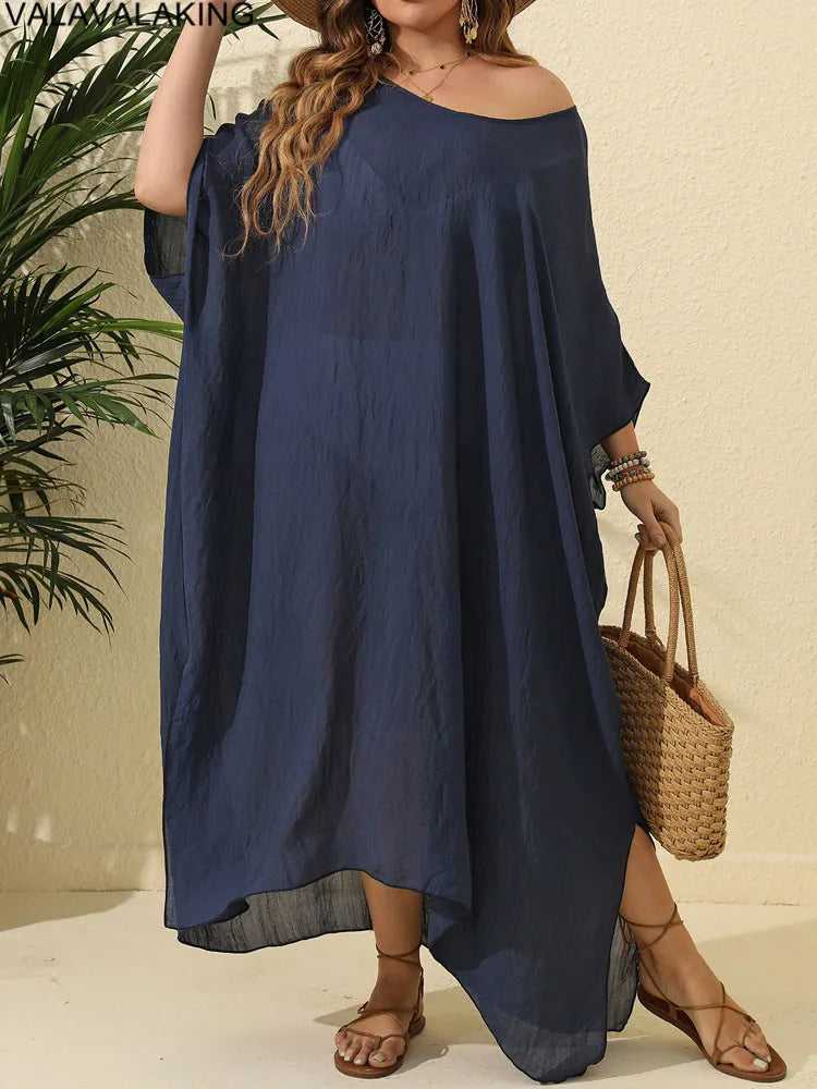 Plus Size Beach Cover-Up Dress | Short Sleeve Solid Tunic for Curvy Women (2025 Collection)