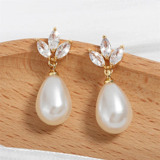 Marquise Zirconia CZ Stone  Earrings for Women Delicate Irregular Pearls Bridal Wedding Jewelry Birthday Gift