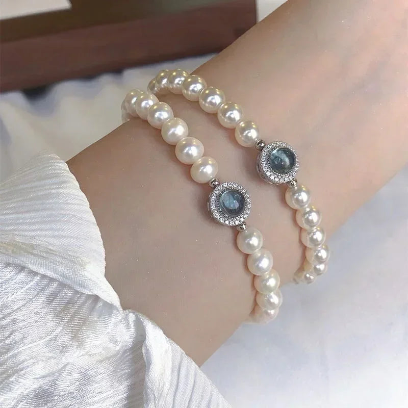 Silver Blue Pearl Bracelet - Luxury Charm Bracelets 