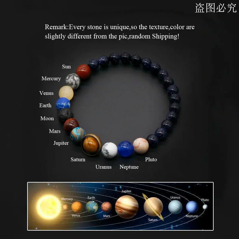Universe Solar System Bracelet with Natural Stone Eight Planets Bracelet
