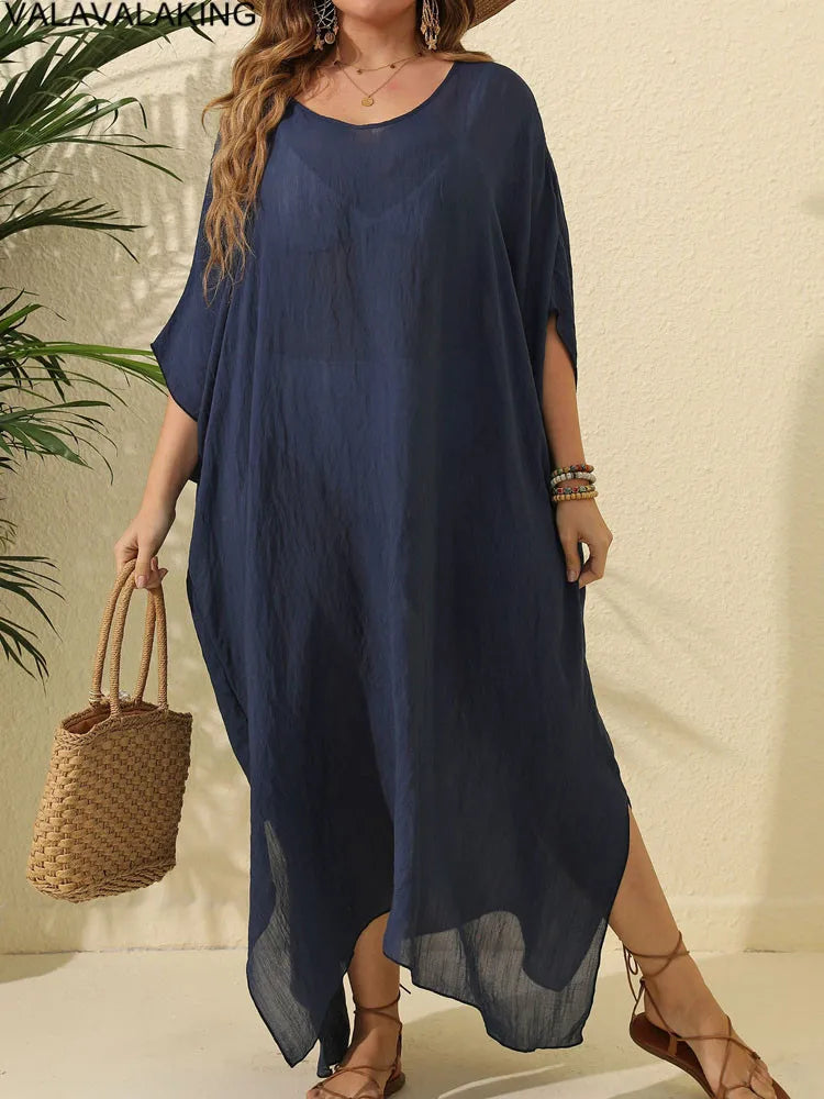 Plus Size Beach Cover-Up Dress | Short Sleeve Solid Tunic for Curvy Women (2025 Collection)