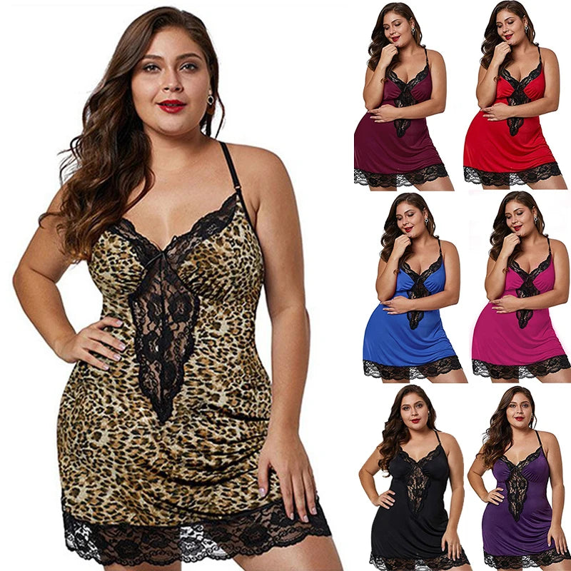 Plus Size Satin Lace Nightdress | Spaghetti Strap Sleepwear Set for Women