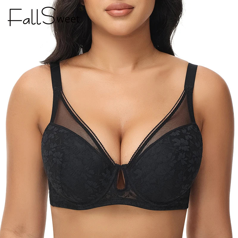 Plus Size Push-Up Underwire Bra | Sexy Hollow Out Lingerie, Thin Cup (34-44DD)