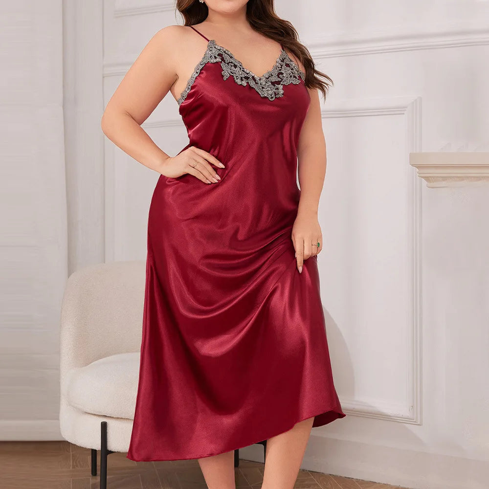 Long Nightgown Oversize 3Xl 4Xl 5Xl  Satin Home Nightwear